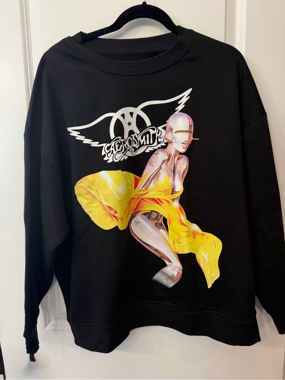 Black Graphic Aerosmith Sweatshirt with Robot Print